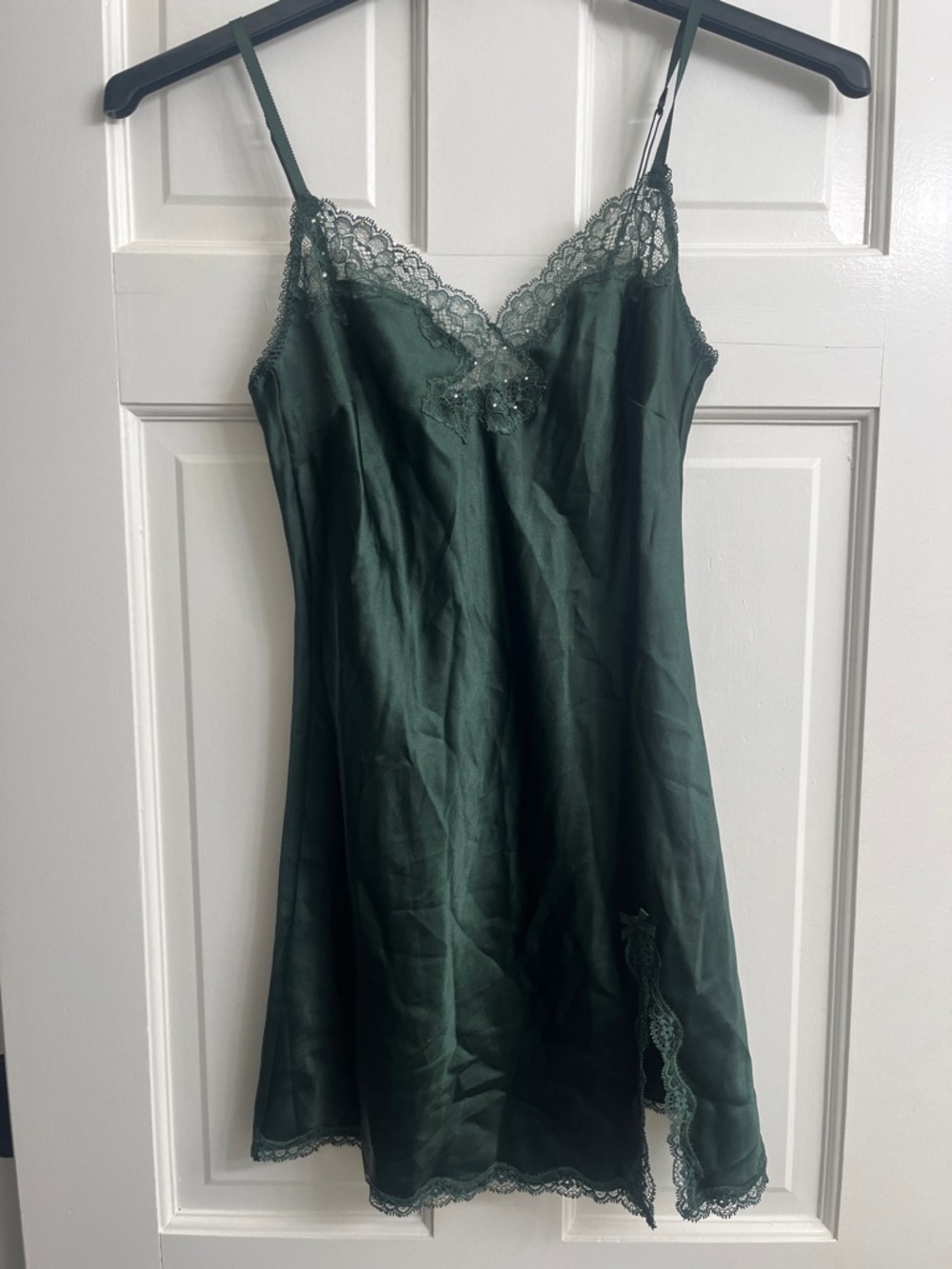 Forest Green Victoria’s Secret Lace Trim Satin Slip Dress